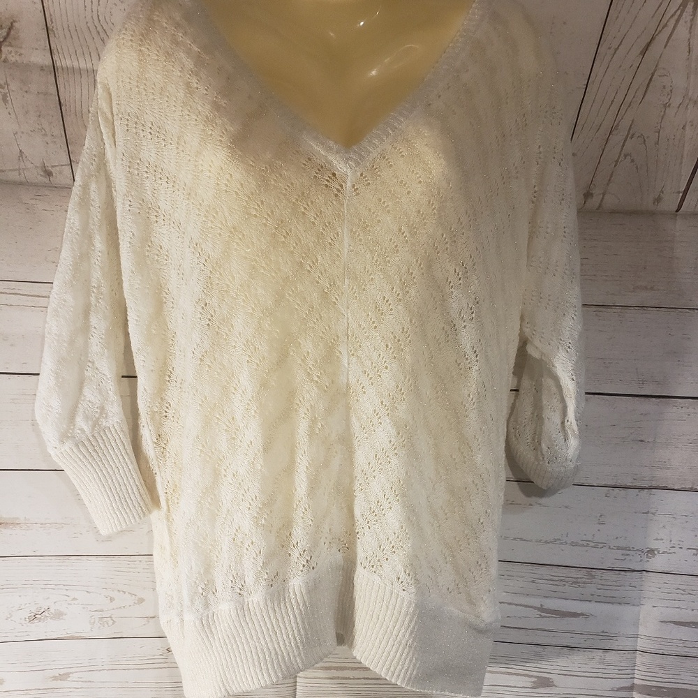 DKNY White Shimmery Knit Top